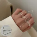 Versatile stacking silver rings geometric chain open ring set for women fashion jewelry accessories - Multi Layer Stacking Anchor Chain Style (JZ9575)