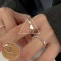 Vintage silver geometric heart pearl open ring for women fashion street style jewelry - Retro Pearl Heart Style (JZ6581)