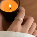 Chic pearl ring with irregular metal cut beads, trendy design for women daily fashion style. - Pearl Beaded Ring(JZ6452)