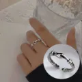 Minimalist stackable chain ring for women, vintage silver open adjustable finger jewelry. - Retro Thai Silver Craft Woven Style (JZ8273)
