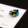 Cute black cat ring with heterochromia eyes, sweet and cool open ring for women and girls. - Black