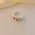 Trendiger bunter Herz Zirkon Offener Ring stapelbarer Silberring fuer Damen Modeschmuck - Einstellbar Offen / Herz Strass Stil (JZ6676)
