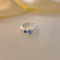 Silberner offener Ring mit blauen Zirkonia und Stern-Details, filigraner Damenschmuck. - Einstellbar Offen / Blaues Quadrat Strass Stern Stil (JZ6677)