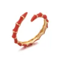 Verstellbarer goldfarbener Ring mit rotem Emaille-Bambusdesign, chic und vielseitiger Schmuck. - Offen Einstellbar / Rot