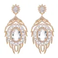 Luxuriöse Zirkonia Ohrringe mit filigranem Blatt-Design in Gold, elegante Party-Schmuck. - Milchweiß