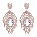 Luxuriöse roségoldene Zirkonia Ohrhänger, elegantes Blatt-Design, glänzender Braut-Schmuck. - Gebrochenes Weiß