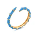 Detailed view of the blue enamel bamboo open ring, stylish and chic fashion jewelry. - Adjustable Open / Sky Blue