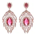 Orecchini pendenti di lusso in oro rosa zircone con pietre ovali rosse eleganti per donna - Rosso