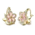 Vergoldete rosa Kristall Blumen Ohrringe für Damen elegante Party Schmuck Detailansicht. - Rosa