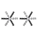 Elegante geometrische schwarz-weiße Zirkon Ohrstecker, glänzender Silberschmuck für Damen. - Weiß und Schwarz