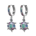 Silver hoop earrings featuring vibrant colorful crystal turtle pendants for women fashion. - Silver