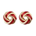 Rotgold Emaillierte Konzentrische Knoten Ohrstecker für Damen, Schick Luxus Schmuck. - Rot