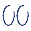 Chic blue bamboo hoop earrings with gold tone accents, perfect statement jewelry for parties. - Blue
