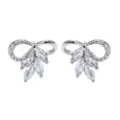 Silberne Weizen Zirkonia Ohrringe fuer Damen, elegante Kristall Schleife Party Schmuck. - Weiß