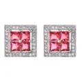 Atemberaubende quadratische pinke Zirkonia Ohrstecker mit Halo für Frauen, elegantes Schmuck. - Fuchsia