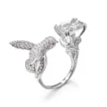 Exquisiter Silber Kolibri Ring mit funkelndem Zirkonia und großem klaren Kristallstein. - Offen Einstellbar / Weiß
