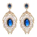 Lusso blu reale zirconia foglia statement orecchini pendenti donna gioielli festa - Blu