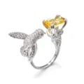 Eleganter Kolibri Offener Ring mit funkelndem gelben Edelstein und strahlenden Zirkoniasten. - Offen Einstellbar / Gold