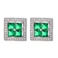 Viereckige grüne Zirkonia Ohrstecker mit klarem Kristallrand in Silber Damenschmuck - Grün