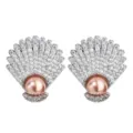 Elegante Muschel Perle Zirkon Ohrringe, süßes und glänzendes Design für Damen. - Rosa Perlenmuschel (5050406786059) / Khaki