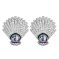 Wunderschöne schalenförmige Perlen Zirkonia Ohrstecker für Damen und Mädchen eleganter Schmuck. - Irisierende Perlenmuschel (5050406786060) / Silbergrau
