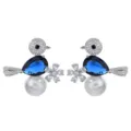 Elegant pearl bird zircon earrings detail view, perfect for wedding party and women fashion gifts. - Blue