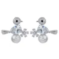 Detailed view of elegant bird-shaped earrings featuring sparkling cubic zirconia and pearl. - White