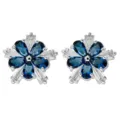 Platinbeschichtete blaue Zirkon Blumen Ohrstecker, eleganter Damenschmuck für den Alltag. - Blau