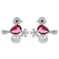 Chic pearl bird cubic zirconia earrings for women, elegant party wedding jewelry gift new. - Red