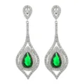 Elegante lange tropfenförmige grüne Zirkonia Ohrringe, glänzender Kristall Modeschmuck. - Grün