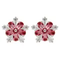 Weissgold vergoldete rote weisse Zirkon Blumen Ohrringe, elegante Blumen Ohrstecker Damen. - Rot