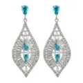 Elegante lange silberne Zirkonia Ohrringe mit blauen Steinen für Frauen und Partys. - Aqua