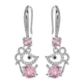 Elegante silberne Maus Ohrhänger mit funkelnden rosa Zirkonia Steinen für Damen und Mädchen. - Rot