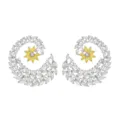 Elegante Zirkonia Ohrringe mit Spiralblatt Design und glänzendem gelben Blumenzentrum. - Gelb