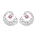 Elegante AAA Zirkonia Ohrringe mit rosa Kristallblüte, wunderschönes Spiralflügel Design. - Rot