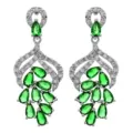 Elegante lange druppel groene zirkoon kwast oorbellen stralende zilveren hangende sieraden. - Groen