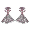 Elegante gunmetalfarbene ohrringe in fächerform mit glitzernden rosa zirkonia steinen. - Rot