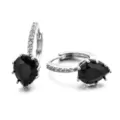 Eleganti orecchini a cerchio argentati con pietre di zirconia nera a goccia. - Nero