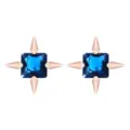 Orecchini a perno zircone blu quadrato dettaglio, gioielli di modo eleganti in oro rosa da donna. - Grigio