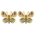 Exquisite vergoldete Schmetterling Ohrstecker glänzend mit bunten Zirkonia Steinen verziert. - bunt