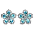 Blaue Zirkon Fünf-Blütenblatt Blume Ohrringe Damen Elegante Silberfarbene Schmuck - Aqua