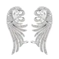 Elegante silberfarbene AAA Zirkon Flügel Ohrringe mit funkelnden Steinen und Tropfenform. - Weiß
