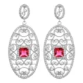 Elegante lange ovale Zirkonia Ohrringe mit rotem Stein. Perfekte Details für Frauen. - Rot