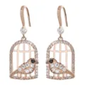 Elegante roségoldene Vogelkäfig-Ohrhänger mit funkelnden Zirkonia-Steinen für Damen. - Weiß