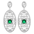 Elegante lange ovale grüne Zirkonia Ohrringe mit funkelnden klaren Steinen für Damen. - Grün