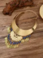 Retro ethnic peacock choker necklace with blue beads and coin tassels for women fashion. - Gold + Blue