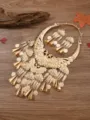 Ethnic Miao silver peacock collar necklace and gorgeous matching tassel earrings set. - Gold