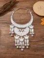 Exquisite Miao ethnic silver peacock neck collar with bells, detailed traditional craft detail. - Silver