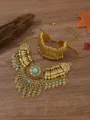 Böhmisches Vintage ethnisches Anhänger Halskette und Armband Schmuckset mit Türkisperlen Detail - Antikgold Blau