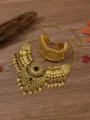 Vintage ethnischer Stil goldfarbene Halskette und Armband Set mit schwarzen Perlen Detail Ansicht - Antik Gold Schwarz